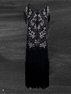 Babeyond Black Beaded Fringe Gown - Size Medium